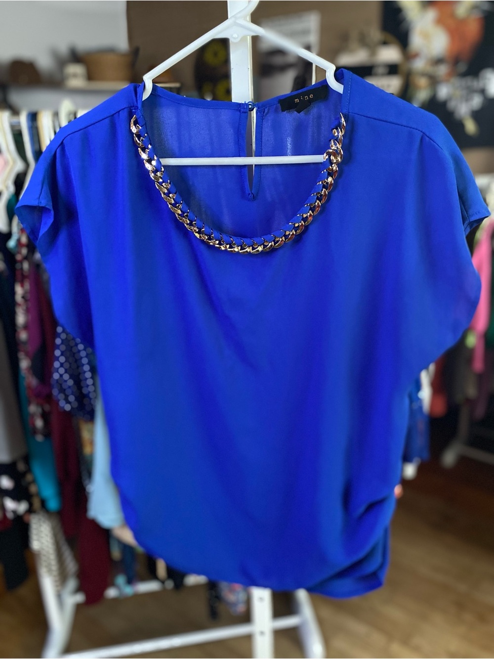 mine Cobalt Blue Chain-Trim Blouse - Women's Top